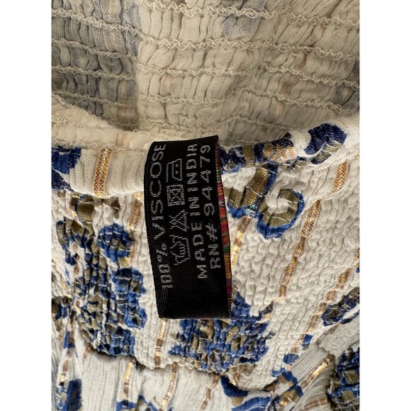 Me 2 Magic Maxi Dress 3X White Blue Gold Boho Embroidered Tassel Fringe Paisley - Picture 7 of 8